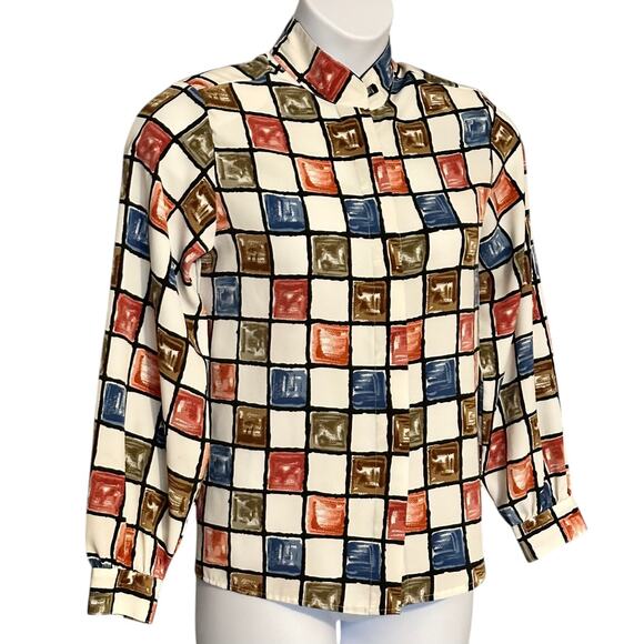 Yves St. Clair Vintage 80s Satin Blouse Top Sz 10 Retro Button Up Career Classic - Picture 3 of 9